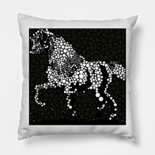 Horse Abstract Circles and Stars Black and White Pillow