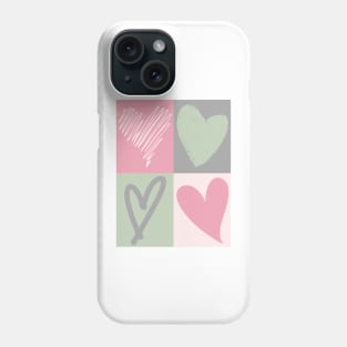 Pastel heart print, green, pink, grey, Phone Case