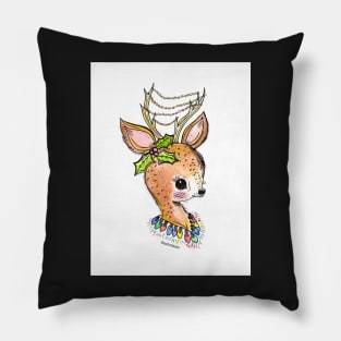 Kitschy Reindeer Illustration by Ash Claise Pillow