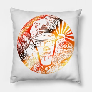 Gold and White Coffee In Japan Pillow