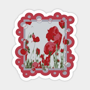 Artistic Botanical Red Poppies With Fun Border Magnet