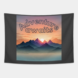 Adventure Awaits - Mountain Peaks at Sunset Tapestry