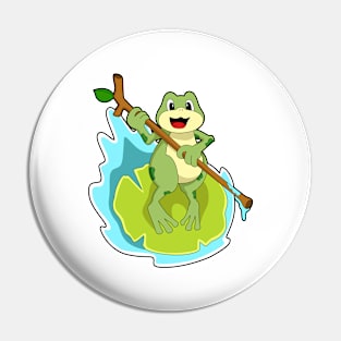 Frog as Hiker with Stick Pin