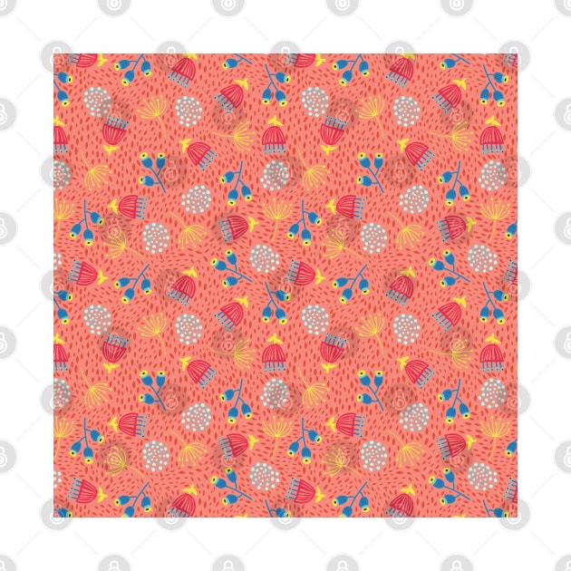 Red, blue, and yellow Scandinavian style flowers by Sandra Hutter Designs