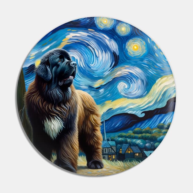 Starry Newfoundland Dog Portrait - Pet Portrait Pin by starry_night