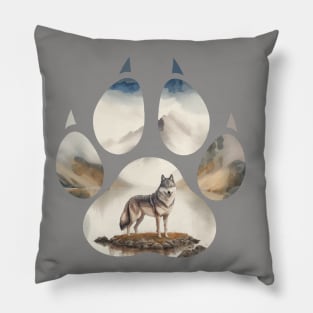 Wolf art, outdoor, mountain, canine dog paw print, animals lovers, wolf lovers Pillow