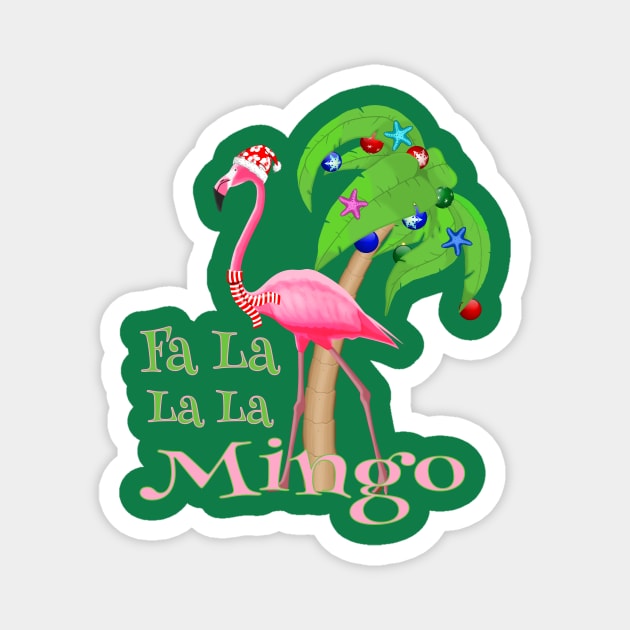 Fa La La La Mingo Pink Flamingo Tropical Christmas Magnet by macdonaldcreativestudios