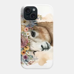 Single llama watercolor close up with flower headband crown Phone Case