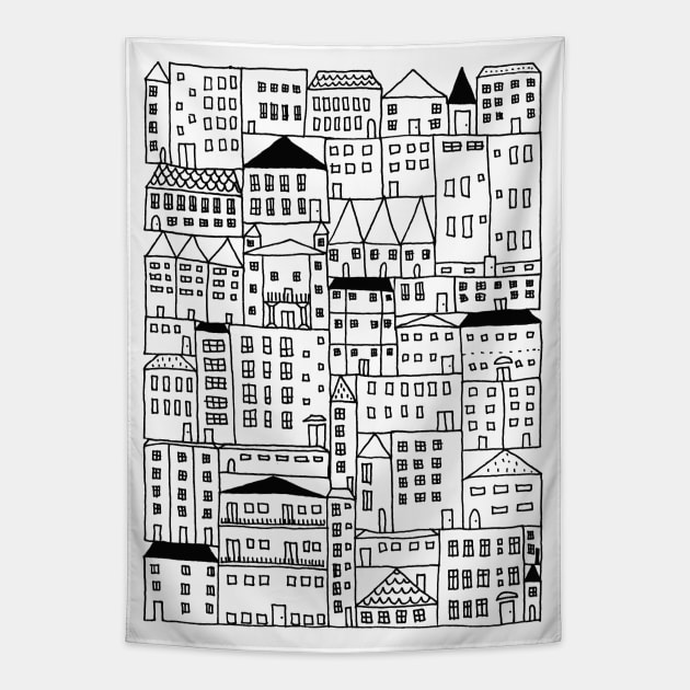 Cityscape Doodle Drawing, City Girl Gift Idea Tapestry by annagrunduls