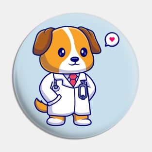 Cute Dog Doctor With Stethoscope Cartoon Pin