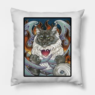 Fiery Phoenix Cat - Black Outlined Version Pillow