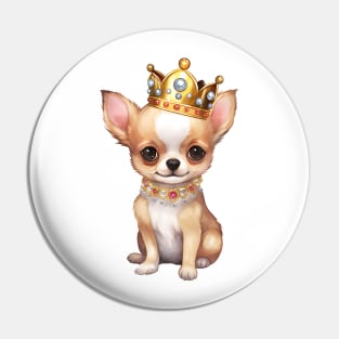 Watercolor Chihuahua Dog Wearing a Crown Pin