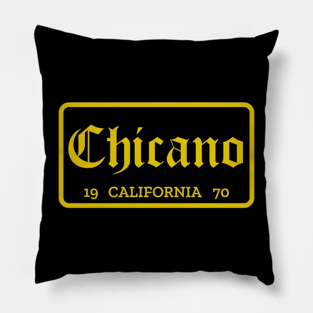 Chicano California license plate Pillow by Spearhead Ink