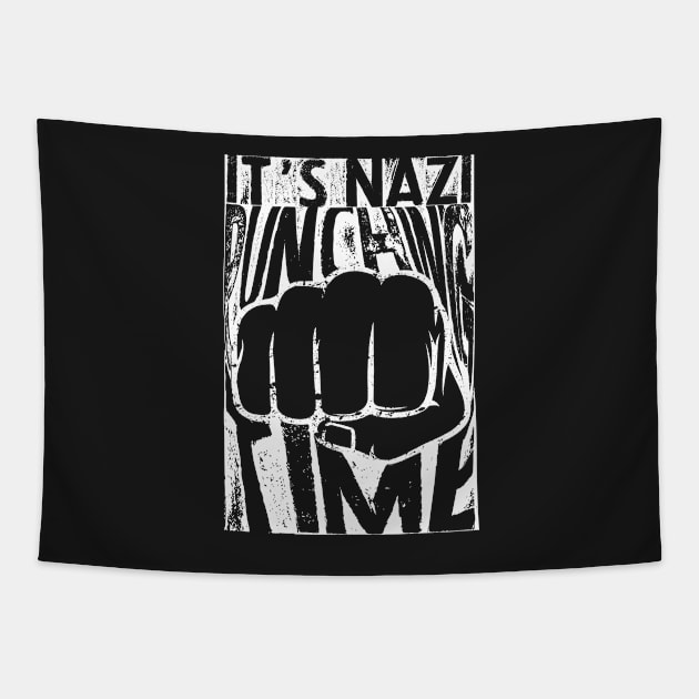 Nazi Punching Time - White Tapestry by T73Designs