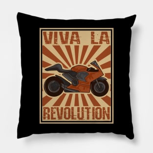 Motorcycle Retro Woodblock Biker Cyclist Pillow