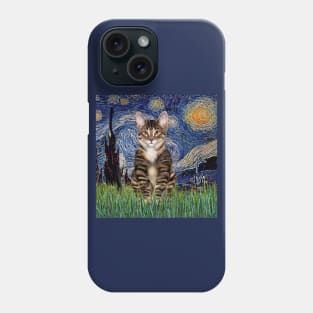 Starry Night by Vam Gogh Adapted to Include a Tabby Tiger Cat Phone Case