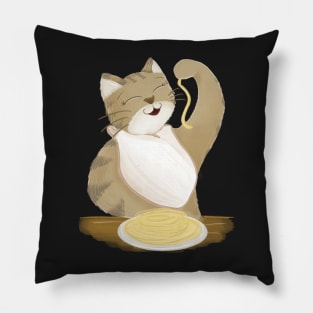 Cute cat eating spaghetti Pillow
