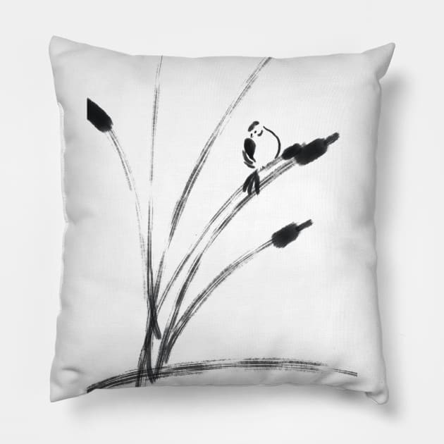 Sumi-e Pond Pillow by Vlad.S. Art Studio