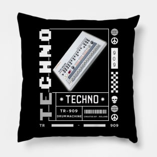 TECHNO  - TR 909 Drum Machine (Black) Pillow