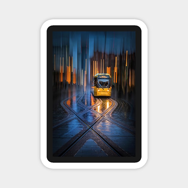 Manchester Tram at Stop in Rain with ICM Magnet by TonyNorth