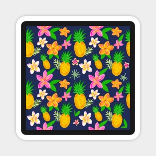 Tropical pineapple print with plumeria flowers. Magnet