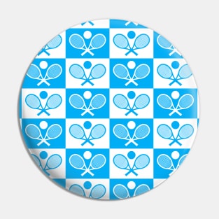 Checkered Tennis Seamless Pattern - Racket and Ball in Sky Blue and White Tones Pin