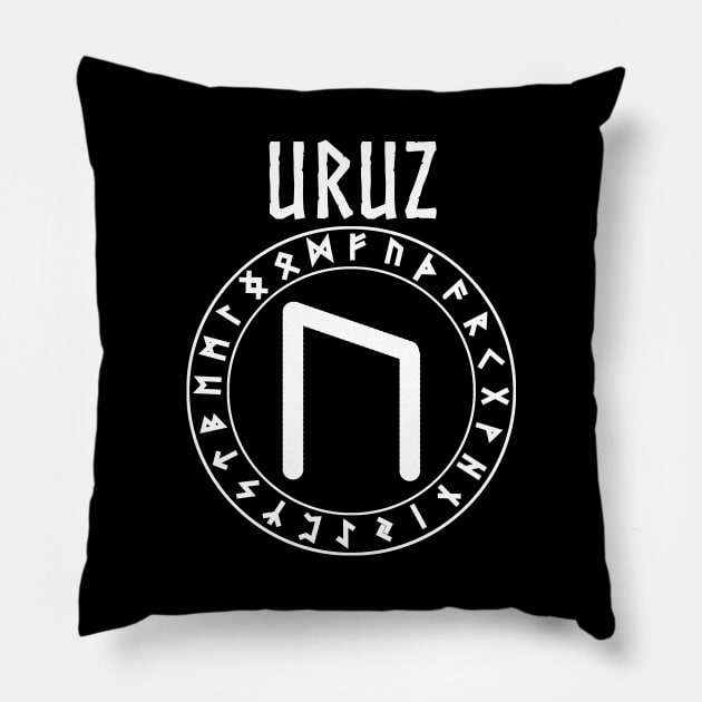 Uruz Norse Rune of Power Pillow by AgemaApparel