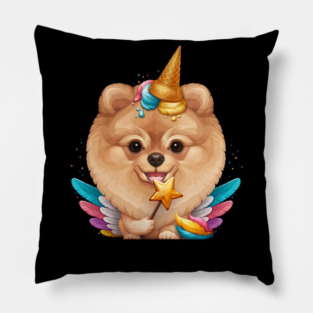 Orange Pomeranian Ice Cream Unicorn Pillow by stonemask