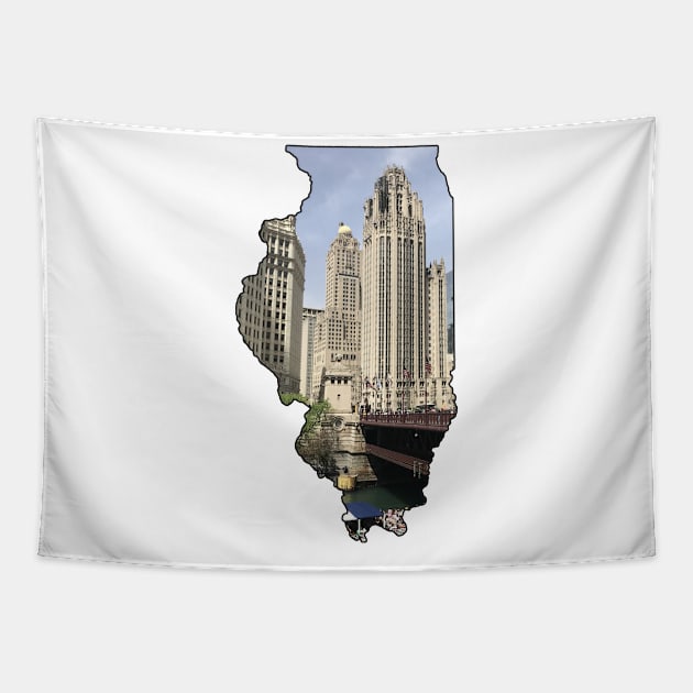 Illinois State Outline (Downtown Chicago) Tapestry by gorff