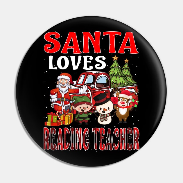 Santa Loves Reading Teacher Pin by intelus