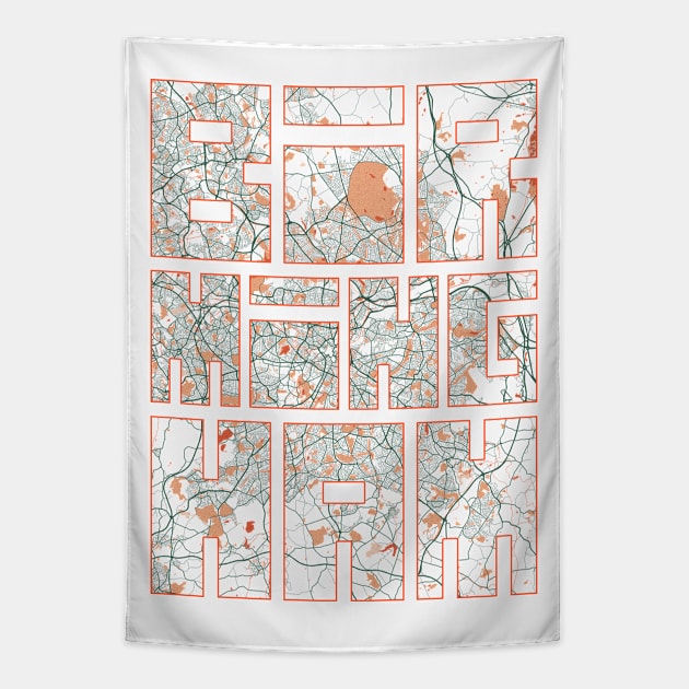 Birmingham, West Midlands, England City Map Typography - Bohemian Tapestry by deMAP Studio