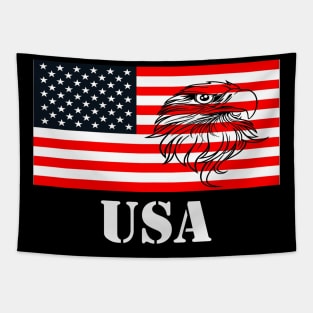 American Flag with Bald Eagle and USA logo Tapestry