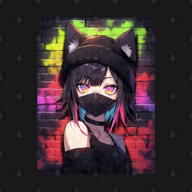 Kawaii Aesthetic Colorful Nekomimi Anime Cat Girl Graffiti Art Style by TenchiMasaki