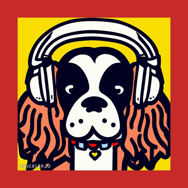 Spaniel Wearing Headphones Doodle by Pickledjo