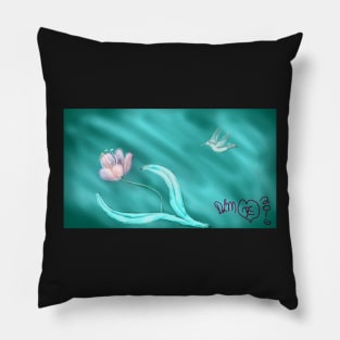 flower and hummingbird on aquamarine Pillow