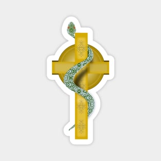 Green- Alchemical Crucified Serpent on Cross Magnet