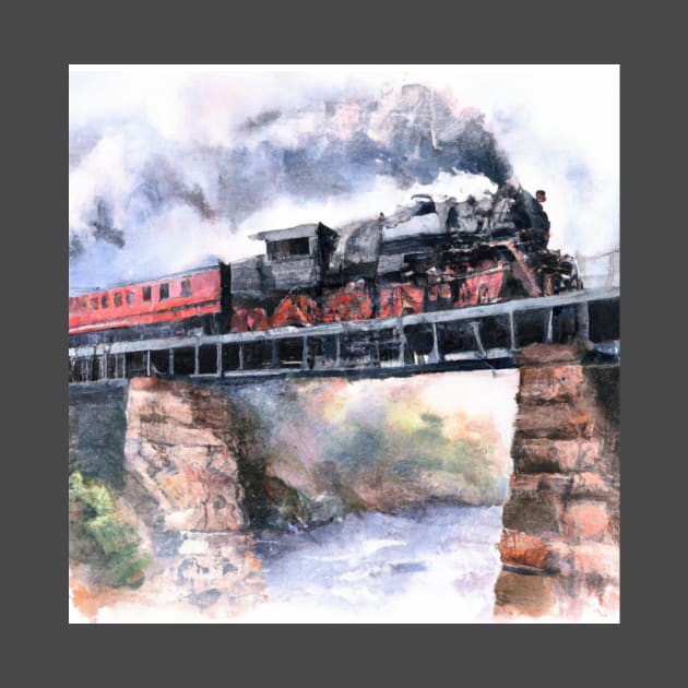 Watercolor Locomotive on a Bridge by Starbase79