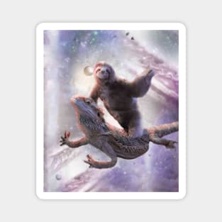 Space Sloth Riding Bearded Dragon Lizard Magnet