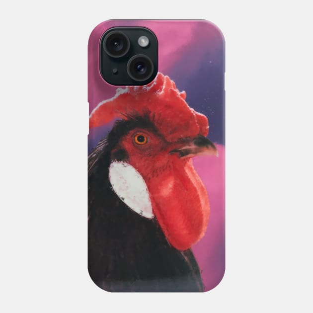 a black rooster in the sky painting Phone Case by Arteria6e9Vena