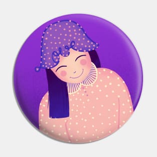 Happy girl with Love hat smiling, version 4 Pin