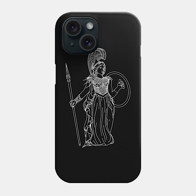 Athena Goddess White Outline Illustration Phone Case by EKA Design