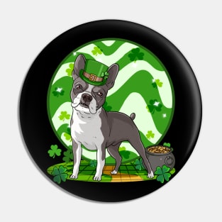 Boston Terrier Dog St Patricks Day Leprechaun Pin