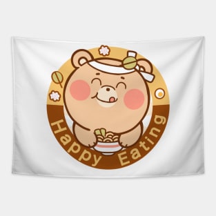 Cartoon Bear Chows Down on Yummy Food Tapestry