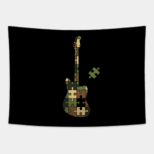 Camouflage Puzzle Offset Style Electric Guitar Silhouette Tapestry