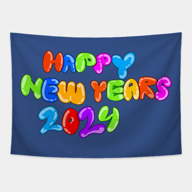 Happy new year 2024 buble letter colourful Tapestry by Mielon