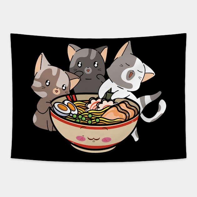 Ramen And Cats Fan Ramen Noodles Noodle Soup Tapestry by WoollyWonder