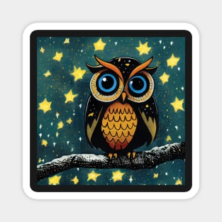 Owl with big Blue eyes and Stars Magnet