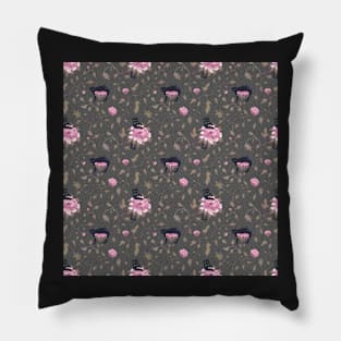 Black cats on a flower wall Pillow