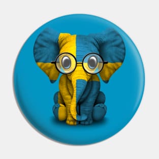 Baby Elephant with Glasses and Swedish Flag Pin