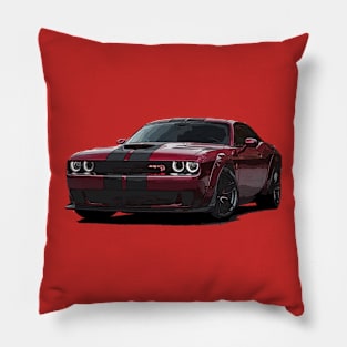 Explosive Blaze: Red Dodge Challenger Fiery Front Full Body Posterize Car Design Pillow